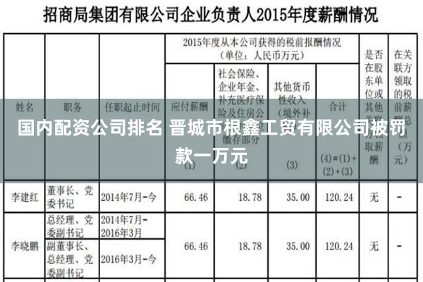 国内配资公司排名 晋城市根鑫工贸有限公司被罚款一万元