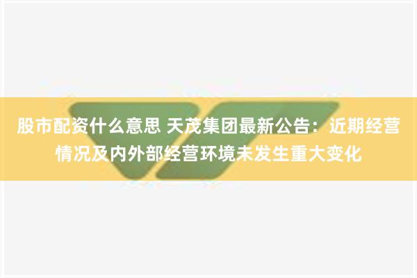 股市配资什么意思 天茂集团最新公告：近期经营情况及内外部经营环境未发生重大变化